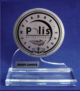 Acrílico - Troféu Acrílico Disco Recortado com Placa de Aço Gravada